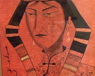 *Original* Art Chinese Painting Mongolian Woman on Canvas Portrait Frame: 16x13in