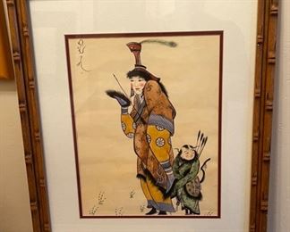 *Original* Art Mongolian Woman and Hunter Painting Frame:22x18in
