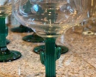 Set of 7 Saguaro Cactus Stem Margarita Glasses 6.25in H x 4.25in Diameter