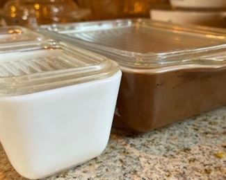 3pc Pyrex Early American Refrigerator Container Set Lg:3x10x7in HxWxD