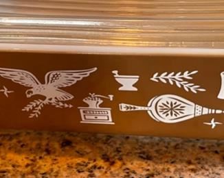 3pc Pyrex Early American Refrigerator Container Set Lg:3x10x7in HxWxD