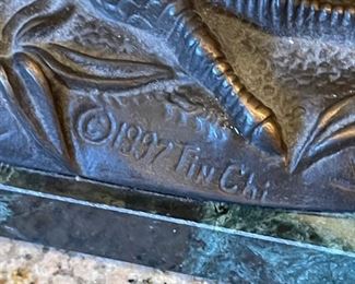 Tin Chi 1997 Andrea by Sadek Rooster Lamp Glass and Bronze chicken rooster light 15x9x5in