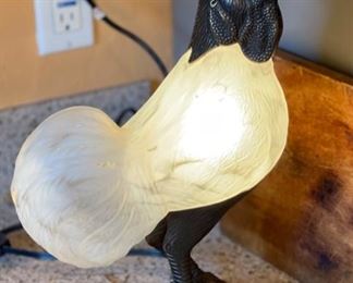 Tin Chi 1997 Andrea by Sadek Rooster Lamp Glass and Bronze chicken rooster light 15x9x5in