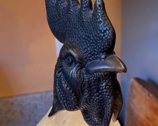 Tin Chi 1997 Andrea by Sadek Rooster Lamp Glass and Bronze chicken rooster light 15x9x5in