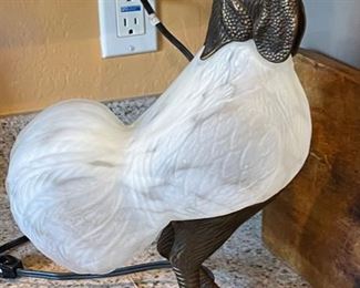 Tin Chi 1997 Andrea by Sadek Rooster Lamp Glass and Bronze chicken rooster light 15x9x5in