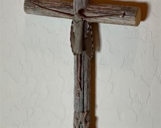 Artist Made Cross Crucifix Saguaro/Cactus Wren Feathers/Cholla 10x6in