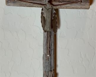 Artist Made Cross Crucifix Saguaro/Cactus Wren Feathers/Cholla 10x6in