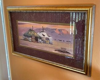 *Original* Art Mongolian Yurts Mountains Painting 13x21in