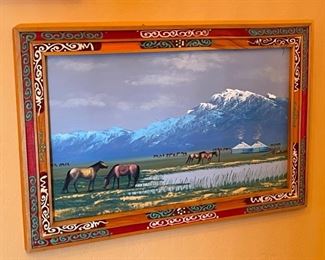 *Original* Art Snow Capped Mountains Mongolian Yurt Village 15x22