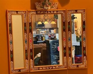 Tri-Fold Carved Frame Mirror India 26x30in