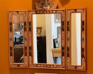 Tri-Fold Carved Frame Mirror India 26x30in