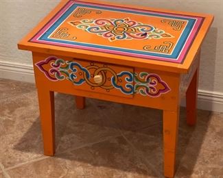 Orange hand Painted Accent Table Lg 17x22x16in HxWxD