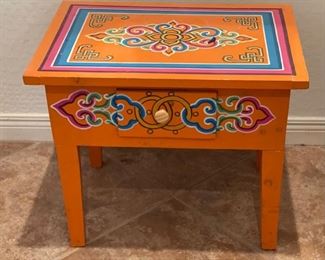 Orange hand Painted Accent Table Lg 17x22x16in HxWxD