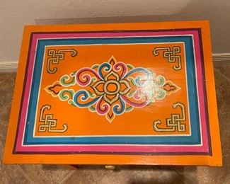 Orange hand Painted Accent Table Lg 17x22x16in HxWxD