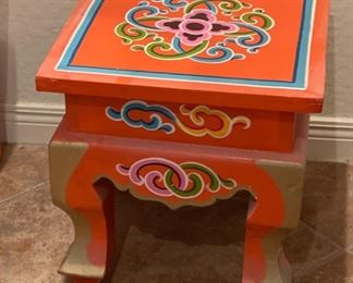 Orange hand Painted Accent Table Sm 15x14.75x14.75in HxWxD