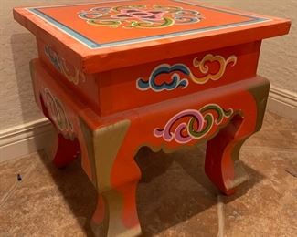 Orange hand Painted Accent Table Sm 15x14.75x14.75in HxWxD