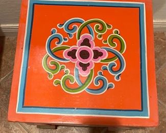 Orange hand Painted Accent Table Sm 15x14.75x14.75in HxWxD