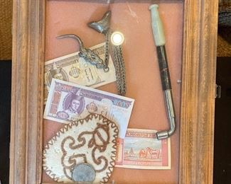 Mongolian Shadow Box Smoking Pipe Coin Currency 16x13in