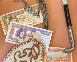 Mongolian Shadow Box Smoking Pipe Coin Currency 16x13in