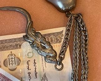 Mongolian Shadow Box Smoking Pipe Coin Currency 16x13in