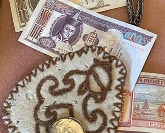 Mongolian Shadow Box Smoking Pipe Coin Currency 16x13in