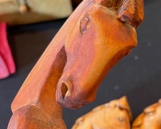 5pc Mongolian Ceremonial Carved Wood Spoons Horse Head Hand Carved Lg: 10in