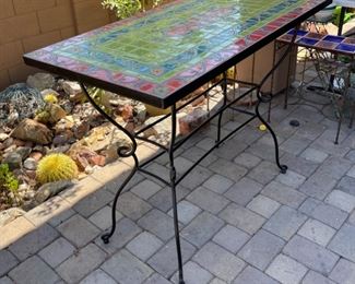 Pier 1 Tile Top Metal Frame Patio Bar Height Accent Table 37x48x24