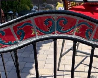 2pc Pier 1 Patio Counter Height Metal & Tile Chairs 41x15x17 seat: 24.5