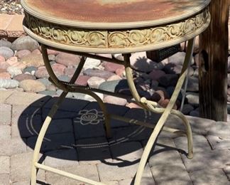 Vintage Punched Metal Folding Bistro Set Table 2 Chairs 29x26