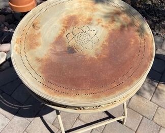 Vintage Punched Metal Folding Bistro Set Table 2 Chairs 29x26