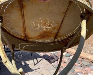 Vintage Punched Metal Folding Bistro Set Table 2 Chairs 29x26