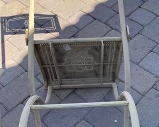 Vintage Punched Metal Folding Bistro Set Table 2 Chairs 29x26