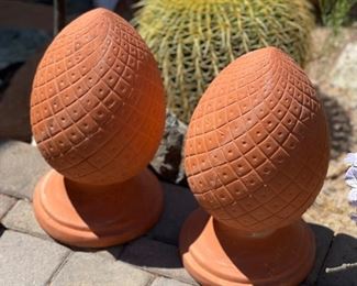 2pc Terracotta Finials Pair 14in h