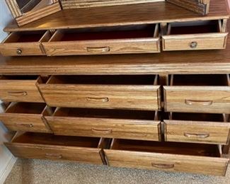 11 Drawer Oak Dresser w/ Cedar Lined Drawers 37x66.5x20.5in HxWxD