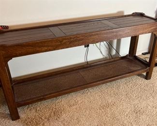 Oak & Cane Sofa Table 27x60x15in