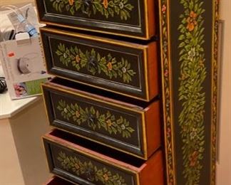7 Drawer Hand Painted Slender Cabinet 49x16x13.5in HxWxD
