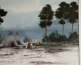 *Original* Art Watercolor Tsaatan Reindeer Herder Painting	Frame: 19x23in	
