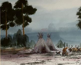 *Original* Art Watercolor Tsaatan Reindeer Herder Painting	Frame: 19x23in	
