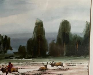 *Original* Art Watercolor Tsaatan Reindeer Herder Painting #2	Frame: 19x23in	
