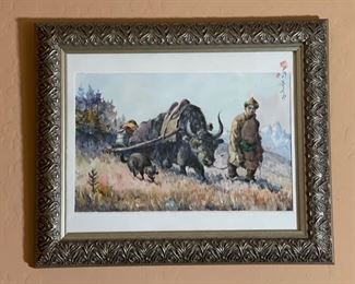 *Original* Art Watercolor Nomadic Mongol Man Painting	Frame: 14.5x17.5in	
