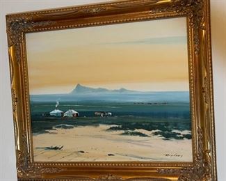 *Original* Art Mongolian Yurt Landscape Painting	Frame: 26x29.53in	
