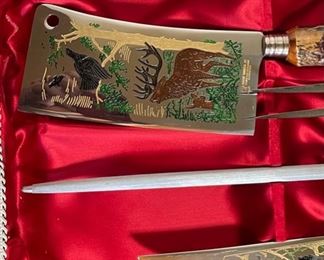 17pc Stag hand carved Anton Wingen Jr Othello German Carving Knife & Cutlery Set	Dimensions: 2x18.25x10.25in	HxWxD
