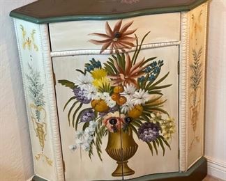 Hand Painted Corner Cabinet Floral	32x20x20in	HxWxD
