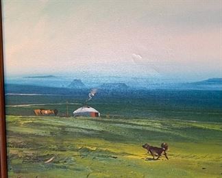 *Original* Art Camel Horse Dog Mongolia Acrylic Painting	Frame: 18x25.75in	
