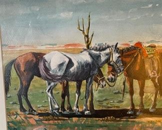 *Original* Art Camel Horses Dog Watercolor Painting	Frame: 18x22in	

