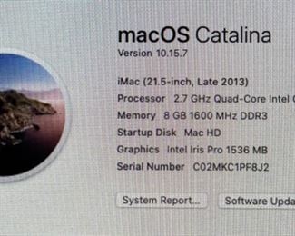 Apple 21.5 iMac (2013) 2.7GHz Quad-Core Intel Core i5	18x21x7in	HxWxD

