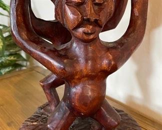 Hand Carved Figural Wood Pedestal		

