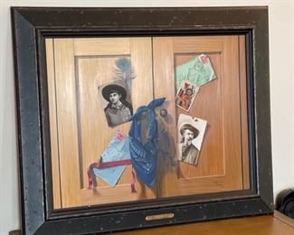 *Original* Art Donald Clapper Queen of Hearts Oil Painting Trompe l’Oeil Wild West Annie Oakley & Buffalo Bill	Art: 18x24in	
