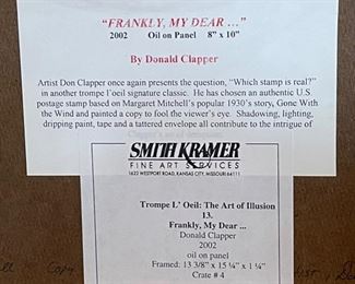 *Original* Art Donald Clapper Frankly My Dear  Oil Painting Which Stamp is Real Trompe l’Oeil Margaret Mitchell Gone With The Wind	Art: 8x10in	
