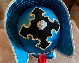 Blue Mongolian Traditional Hat   Headdress  #5 Sz 4	6x10x10in	HxWxD
